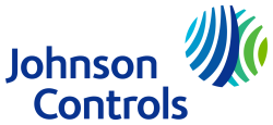 Johnson Controls logo, featuring a colorful swirl icon beside the company name in blue text.